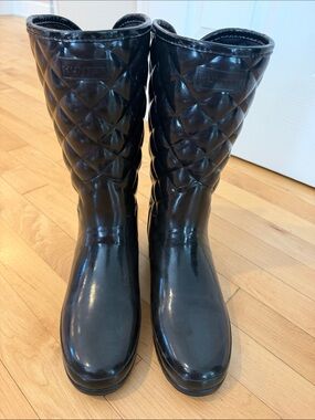 Hunter Quilted Gloss Black Women's Rain Boots